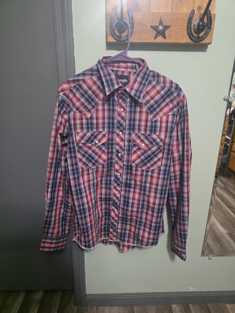 Wrangler Red and Blue Plaid Western Snap Shirt